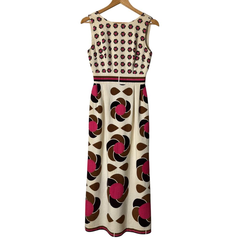 Vintage 70s Ruth Norman Gay Gibson Mod Floral Maxi Dress Sleeveless Open Back, S